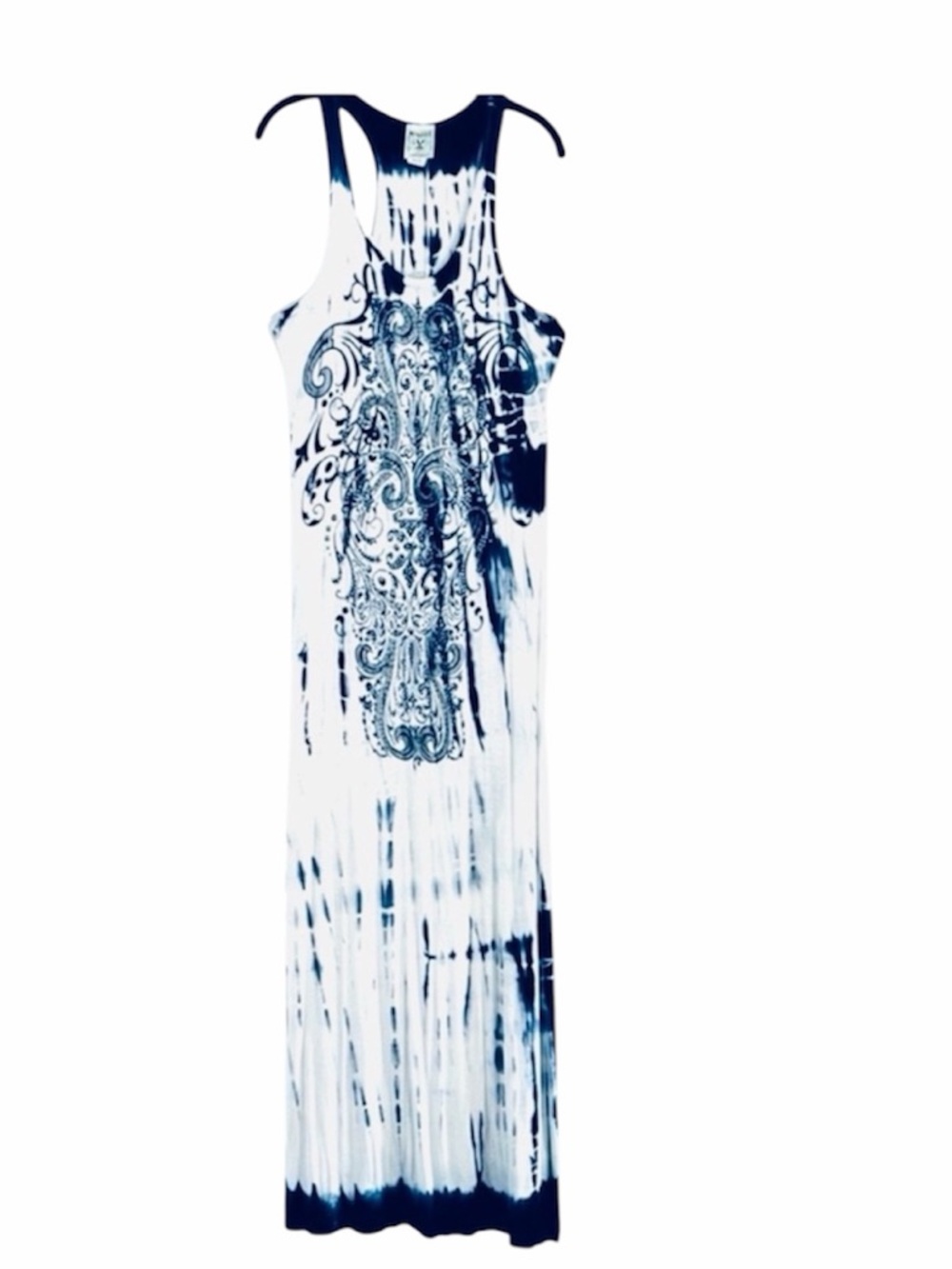 Vocal Black & White Tie-Dye Rhinestone Racerback Maxi Dress Size M